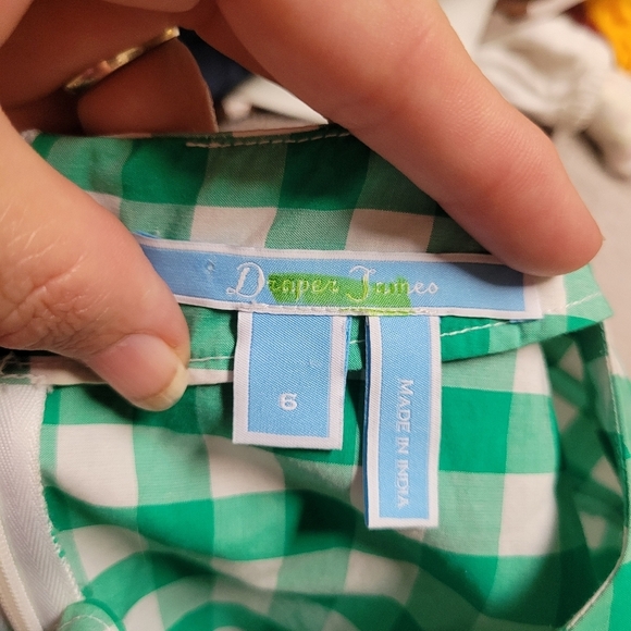 DraperJames Green Check Navy Eyelet Dress - Picture 2 of 6